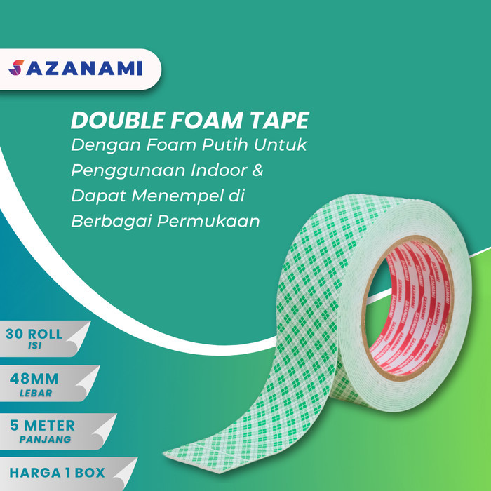 

1 BOX DOUBLE TAPE FOAM 48MM X 5M BUSA PUTIH 2" INCH SAZANAMI 30 ROLL