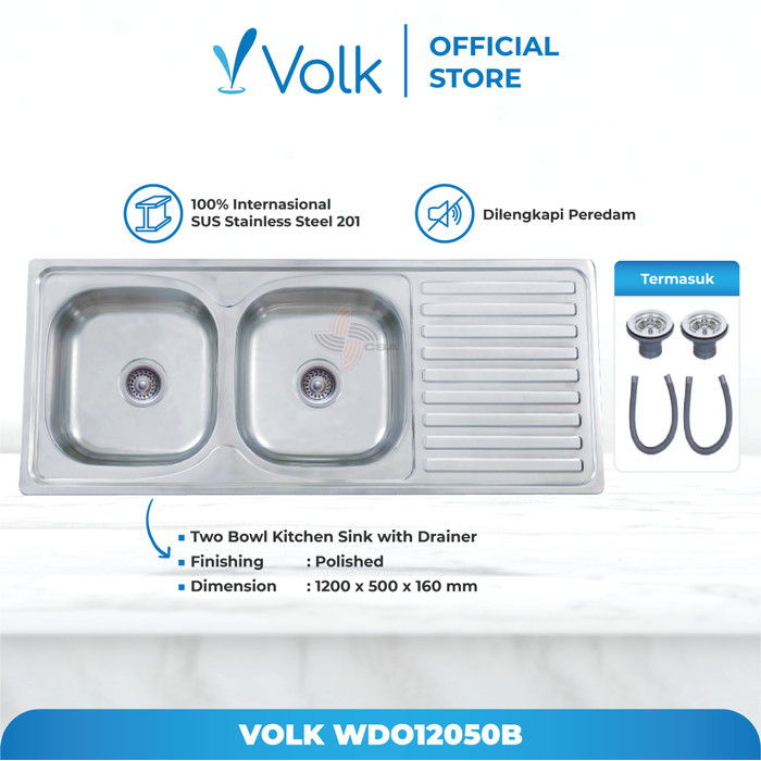 ASLI KITCHEN SINK / BAK CUCI PIRING 2 LUBANG VOLK CAMELIA WDO12050B KODE 562