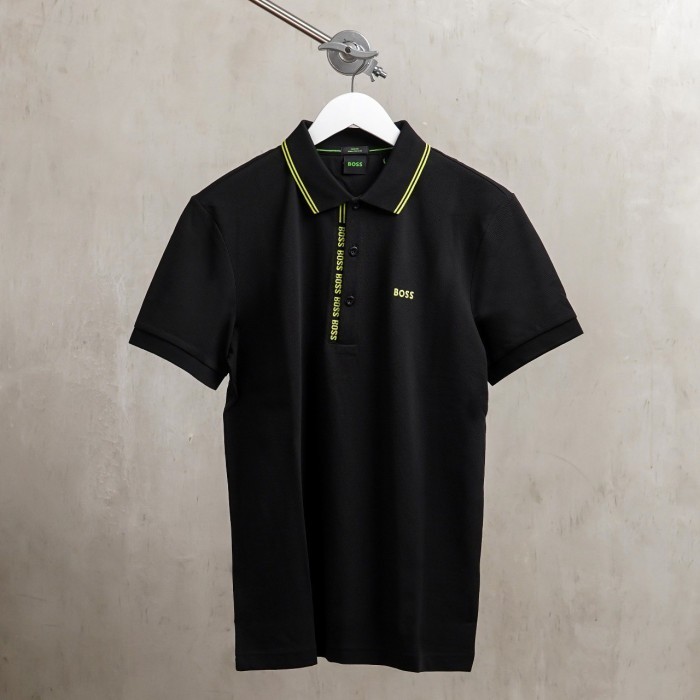 Polo HUGO BOSS PAULE 4 TEXT BUTTON LINE NEON BLACK POLO 100% ORIGINAL