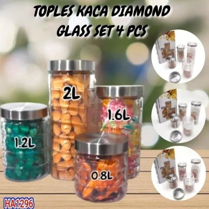 TOPLES KACA DIAMOND GLASS TOPLES MEWAH KUE LEBARAN SET 4 PCS KACA