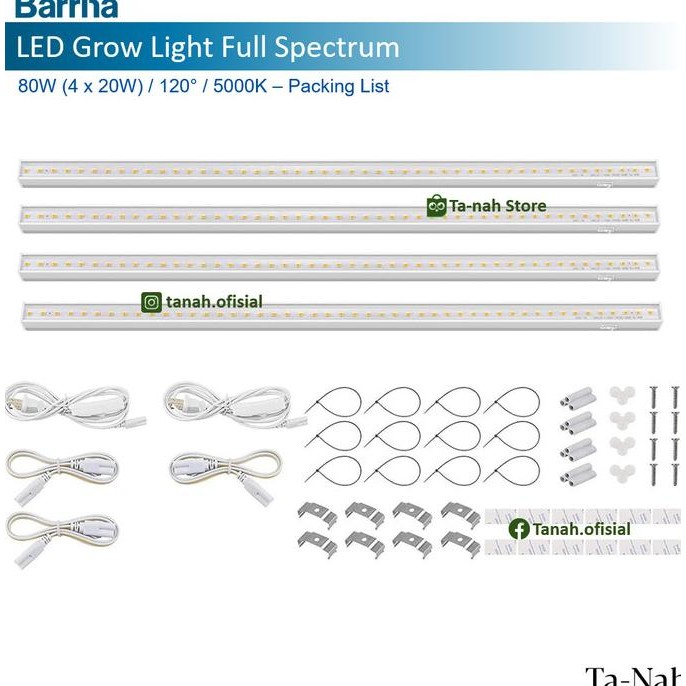 Murah Barrina T5 Batten 20W 120Cm 5000K 120 Led Grow Light Full Spectrum