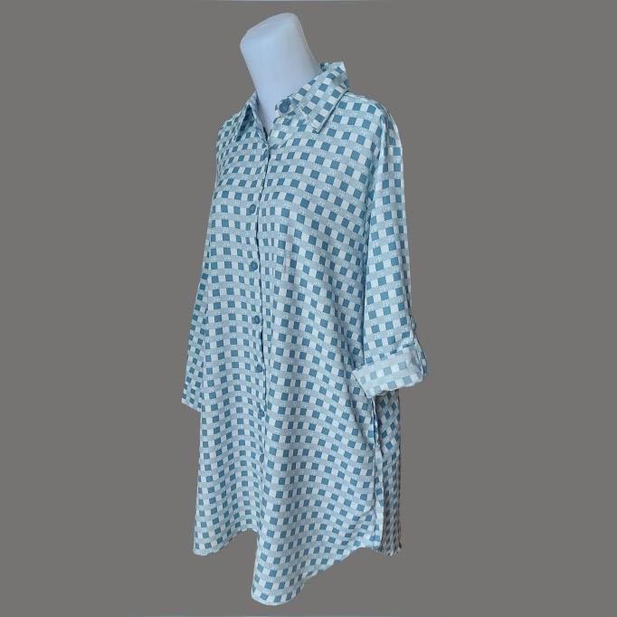 Murah Clachella Baju Tunik Kemeja Jumbo Motif Kotak Atasan Wanita T92C2021