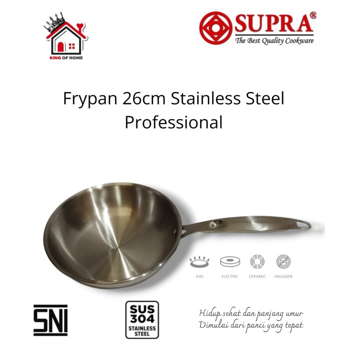 SUPRA Frypan Fry Pan 26cm 28cm Stainless Steel Sus304 Profesional impact Bottom Panci Supra Kuali