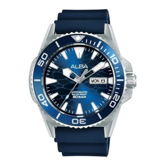Sale Alba Mechanical A3B025X1 Automatic Men Blue Pattern Dial Blue Rubber Strap - Jam Tangan Alba