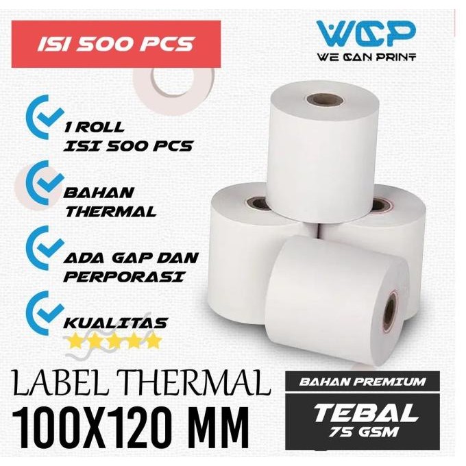 

LABEL STICKER THERMAL 100X120 KERTAS STICKER PRINTER THERMAL 500 PCS