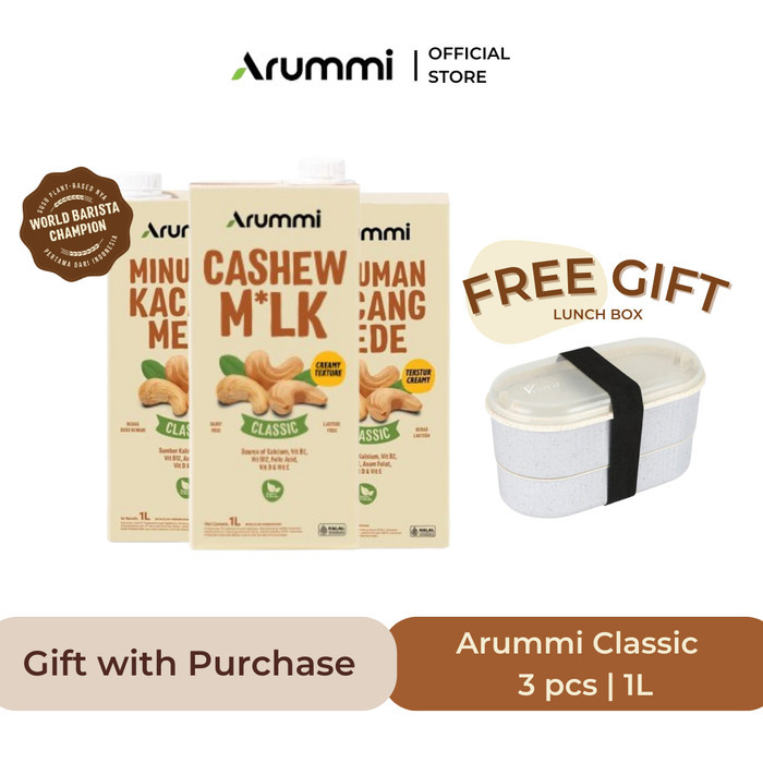 

Arummi Cashew Milk Classic 1 L Non Dairy Milk Lactose Free- 3pcs FREE Lunch Box