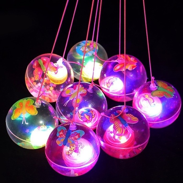 Mainan Yoyo Bola BEKEL Lampu Mainan Anak Bola Karet Nyala Warna Warni