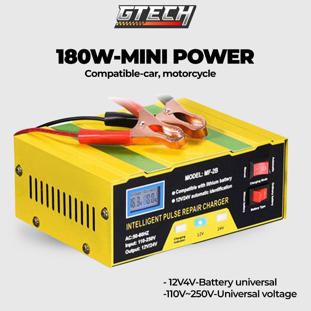 Charger Aki Mobil Lead Acid Smart Battery Charger 12V/24V 6-105AH - MF-2B - Yellow--Gtech