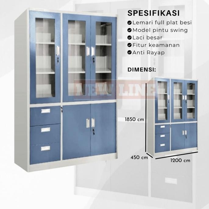 

BEBAS ONGKIR - Lemari arsip 3 pintu kaca plat laci modern warna kombinasi