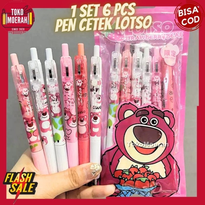 

Pen Lotso Cetek 1 Pack 6Pcs Pulpen Cetek Mekanik Lotso Beruang Pink Unik Lucu Pulpen Lotso Mekanik 1