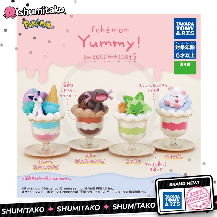 

Pokemon Gachapon Yummy Sweets Mascot 5 Galarian Ponyta Paldean Wooper Sprigatito Swirlix By