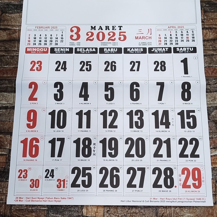 

Kalender Kerja Jumbo 12 Lembar Kertas 70 Gr Tahun 2025