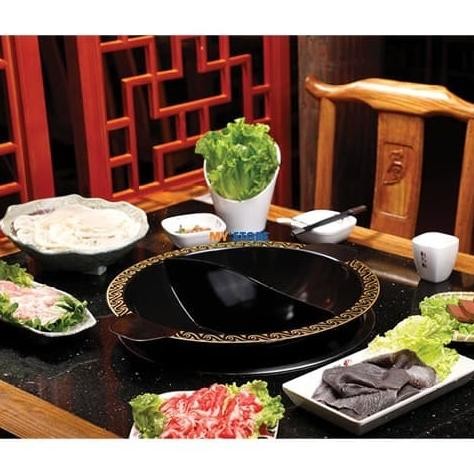 

Panci Hotpot 2 Rasa Naga Shabu Shabu Steamboat Hitam Merah Emas Resto Owo_Shop