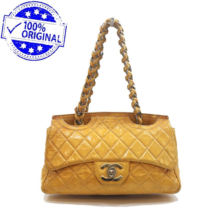 Preloved Channel Vintage Flap Yellow Patent Leather Shoulder Bag SHW