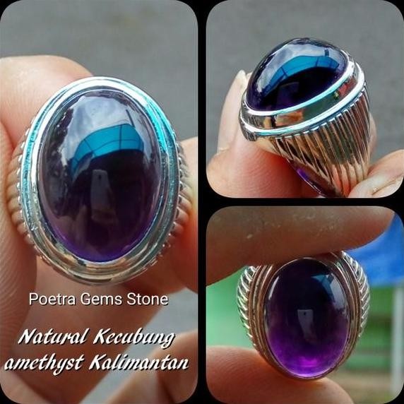 CINCIN BATU AKIK PERMATA NATURAL KECUBUNG AMETHYST PANGKALAN BUN UNGU