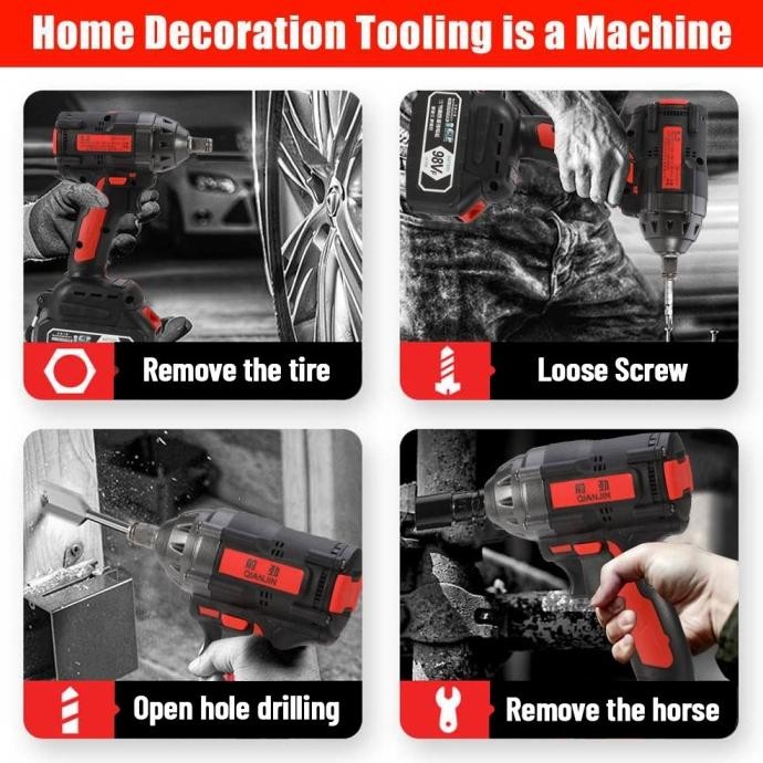 Monqiqi  Cordless Impact Wrench Cordless Mesin Pembuka Baut