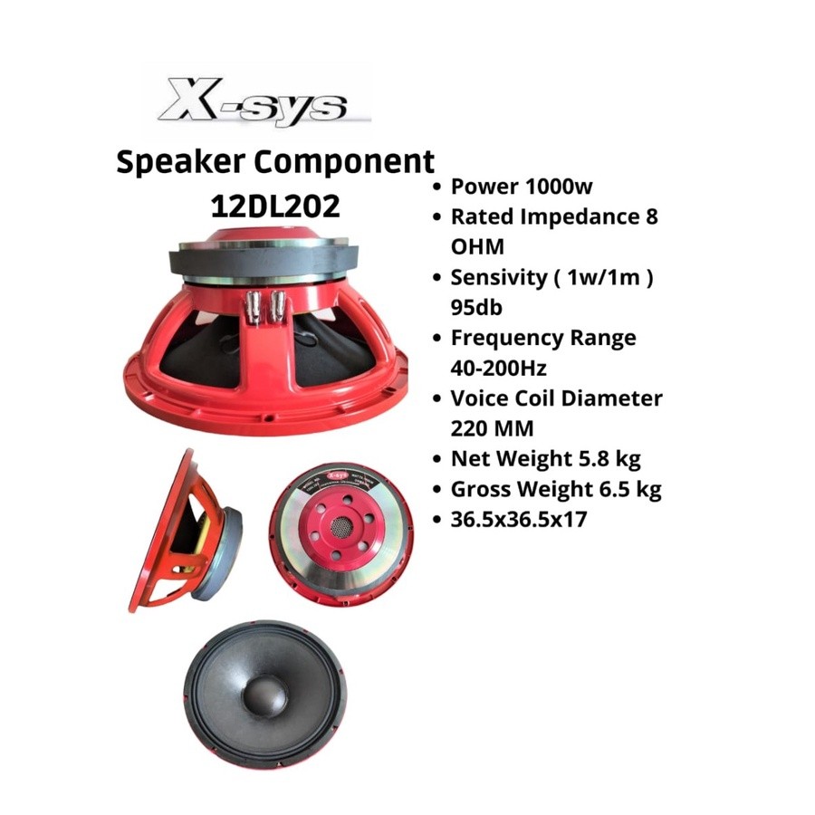 Komponen Speaker 12 Inch XSYS 12DL202 / 12 DL 202 Original 1000 Watt