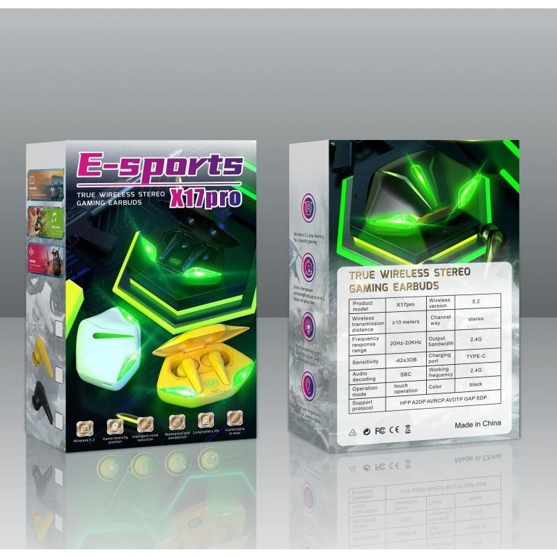 Headset X17 Pro Wireless TWS Bluetooth 5.2 Gaming Earphone HIFI Stereo Sound