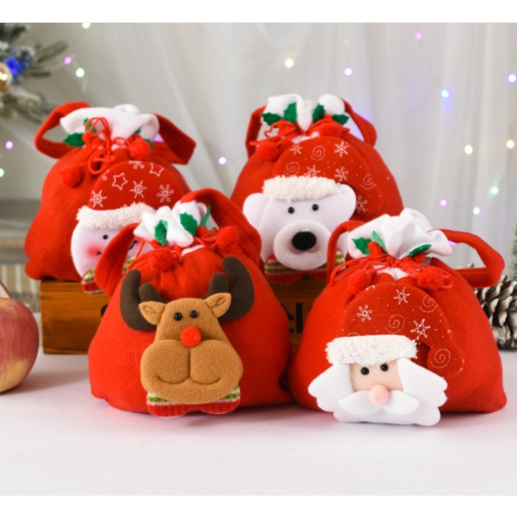 

GIFT BAG NATAL Christmas Model babyterry mini bag Xmas lucu Unik santa snow bear U7G8