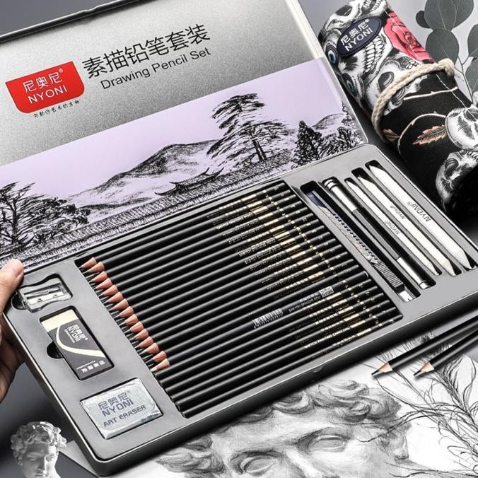 

Nyoni Drawing Pencil Gambar Set 29pcs Metal Tin Box Pensil Gambar Lukis Sketsa Lengkap Paket