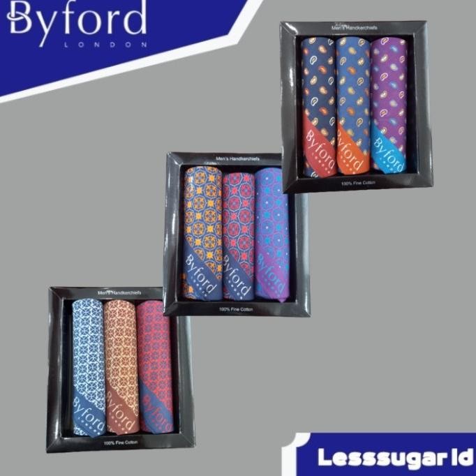 Saputangan Byford Isi 3 PCS Katun Sapu Tangan Handkerchiefs 3 Varian