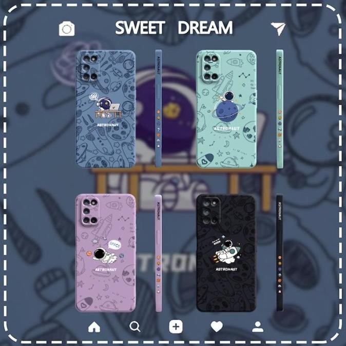 Promo Case Oppo A52 A92 Lovely ASTRONAUT FREE TALI Cartoon Square Gambar COD