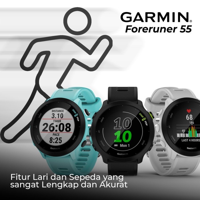 Garmin Forerunner 55 GPS Smartwatch 5 ATM Waterproof 1,04'' Smart Watch Garansi Resmi