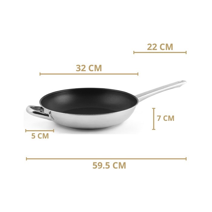 Stir Fry Pan Bima Wajan Stainless Steel Induksi Wok 32 Cm