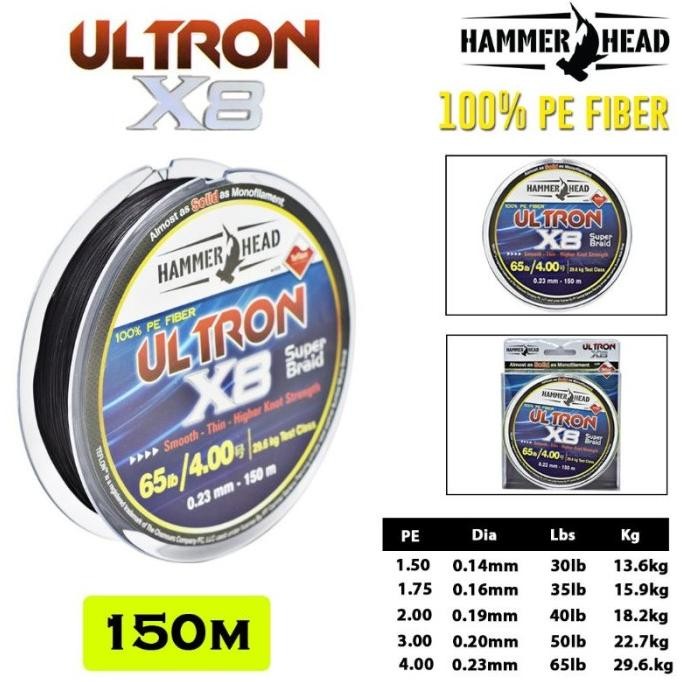 senar pancing pe hammerhead ultron x8 150m black