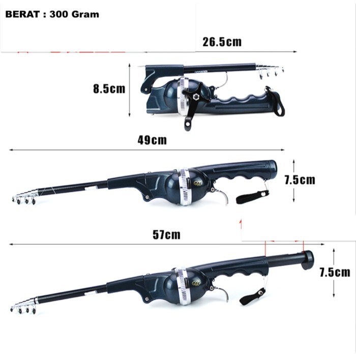 Joran Pancing Lipat Joran Portable Lipat Foldable 1.3M Bonus