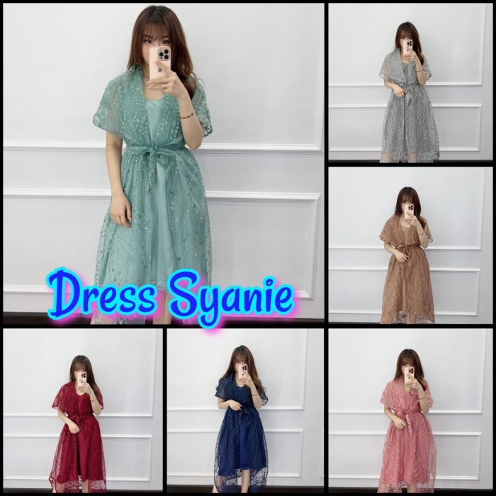 Pakaian Pesta Wanita 2in1 Midi Dress Party Brukat SyaniePakaian Pesta Wanita 2in1 Midi Dress Party B