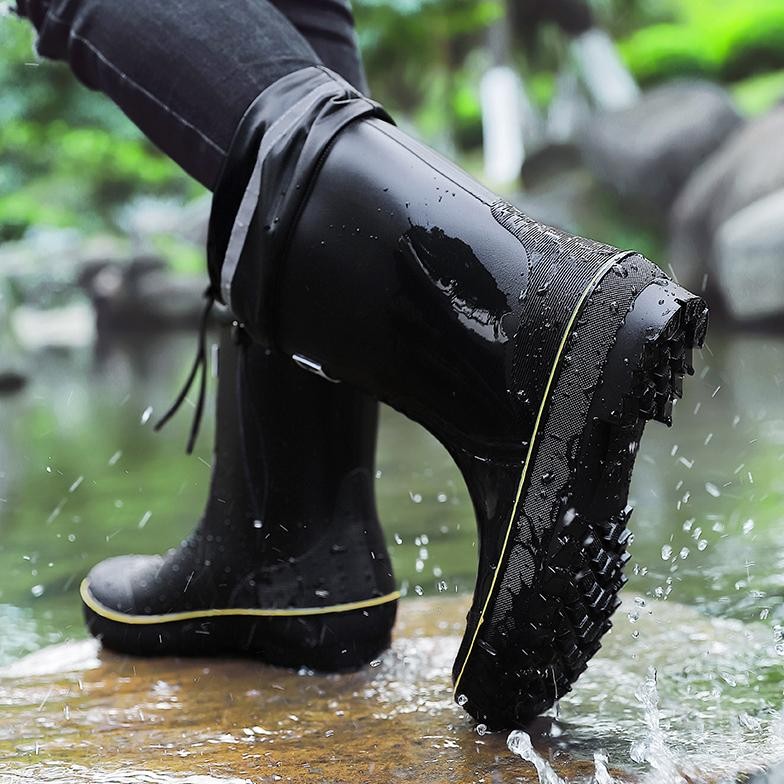edf-62 Premium Waterproof Cowok Dewasa Keren Sepatu Sawah Tinggi Pria Boot Karet Kerja Proyek Anti A