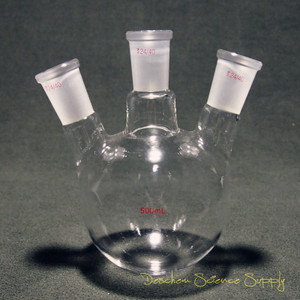 LabTestKit 500ml,3-neck,24/40,Round bottom Glass Flask,Three Necks Lab Bottle,Heavy wall