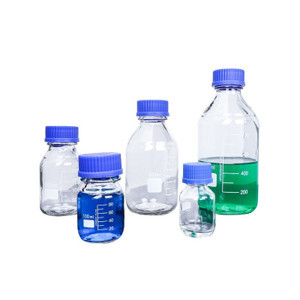 

LabTestKit Lab Reagent Bottle Screw Mouth with Blue Cap Transparent Clear Glass Medical （50-1000Ml/Set）