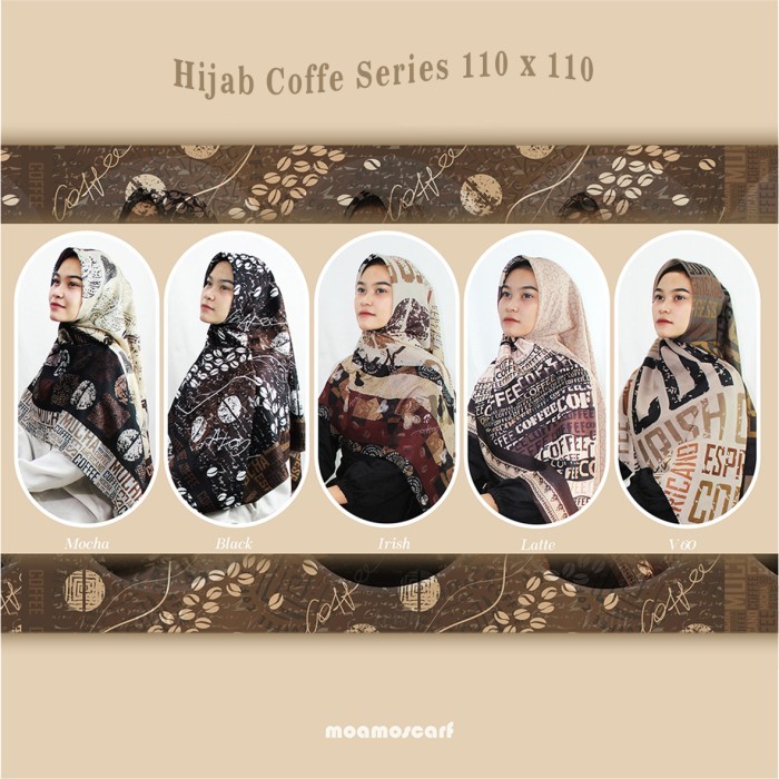 Jilbab Jumbo 140x140 Hijab Segi Empat Motif Syar'i Scarf Voal Premium Coffee Series