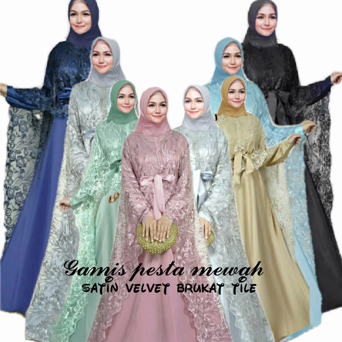 Murah ARELINA hitam gamis pesta premium satin brokat tile ami ktf Non COD
