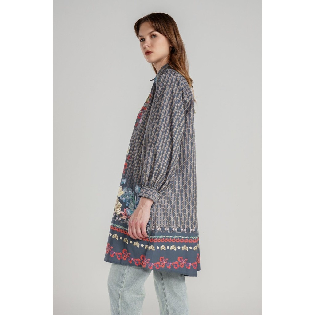 Murah Benang Jarum - Floral Symphony Yoke Shirt - Indigo Non COD
