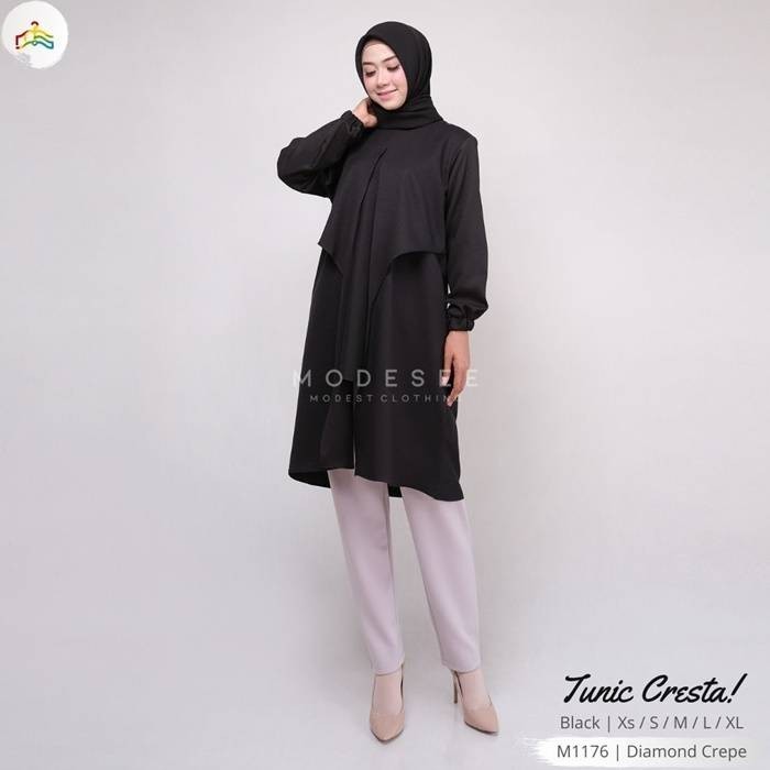 Murah Baju Hitam Wanita Tunik Cresta by Modesee Model Kekinian cocok ootd Non COD