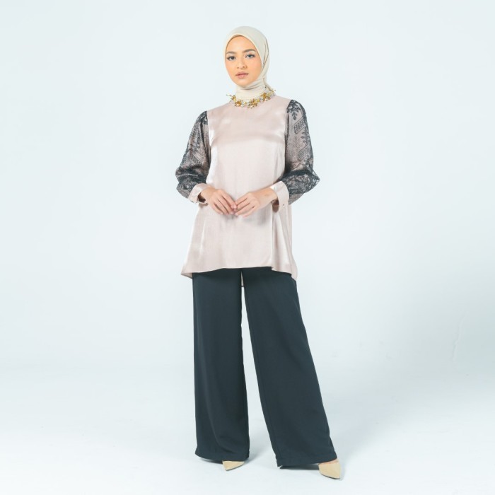 Murah Atasan Wanita Wudhu Friendly - Zoya HESTIA Blouse - Bahan Glaze Silk & Lace Non COD