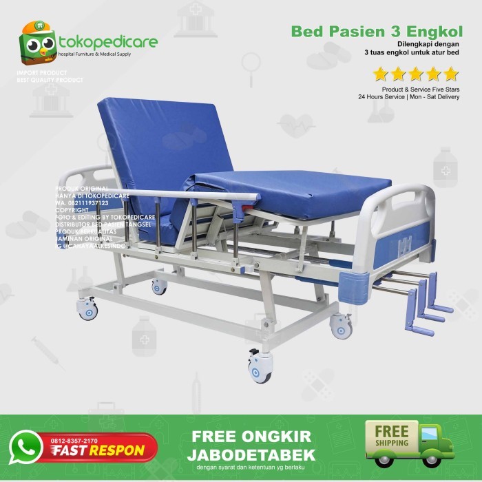 Bed Pasien 3 Engkol ABS Ranjang Medis Rumah Sakit 3 Crank Deluxe