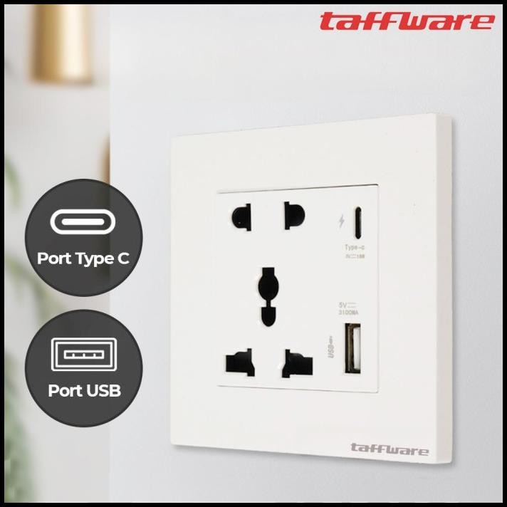 Stop Kontak Dinding Taffware Colokan Listrik Tanam Port USB Type C