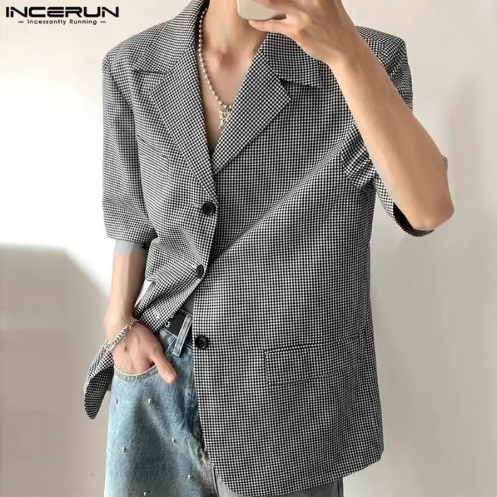AppleDezign INCERUN Tops 2025 Korean Style New Men's Fashion Plaid Design Suit