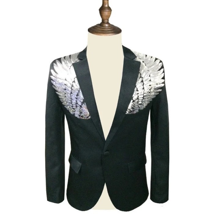 AppleDezign Men Sequin Blazer Wing Sequin Blazer Masculino Slim Fit Suit Jacket