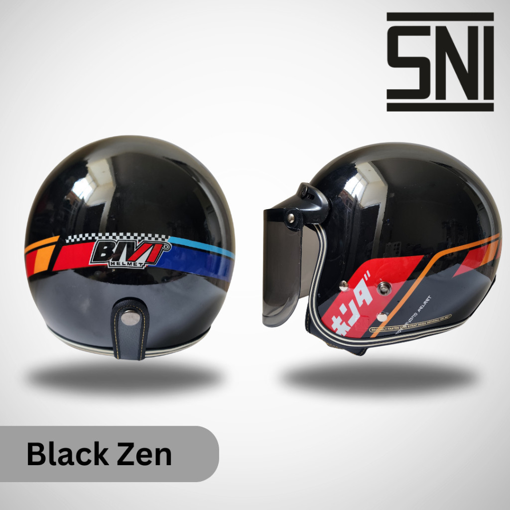 Helm Bogo Dewasa Retro SNI Motif Zen Hitam Honda Vintage