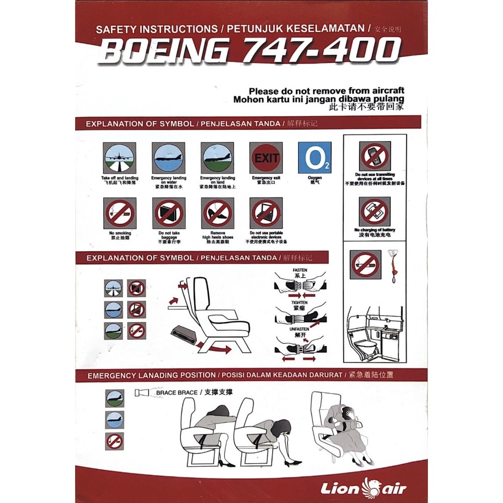 Best seller ~`~ Safety Card Lion Air B747-400 ~~~