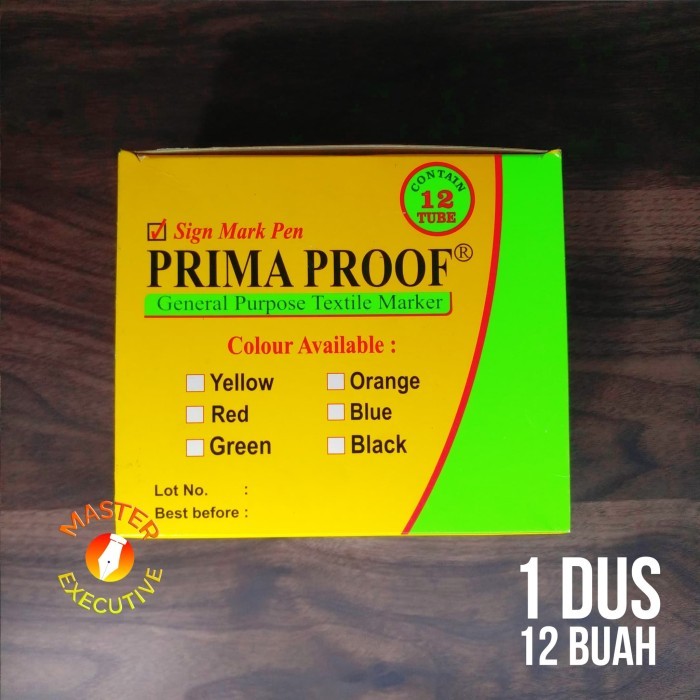 

JUAL [Dus - 12 Buah] Prima Proof Mark Pen Yellow / Spidol Kain Kuning