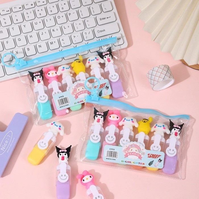 

New Trend! 1 Set isi 6 PCS Stabilo Sanrio highlighter/ Stabilo pastel color cute pena Low Price