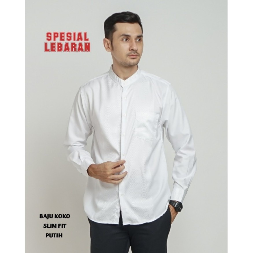 Murah BAJU KOKO PRIA SLIM FIT / KEMEJA KOKO PRIA SLIM FIT PUTIH Non COD