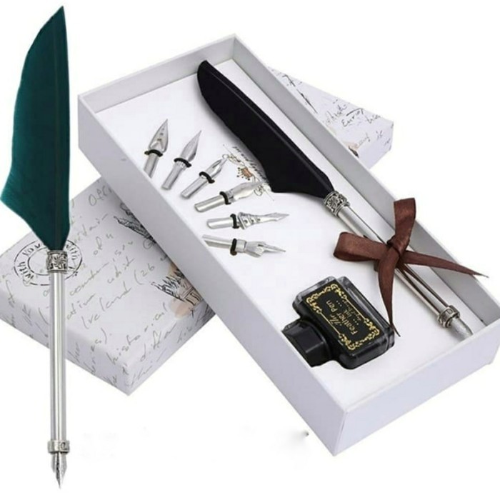 

TERBARU Retro Calligraphy Feather Dip Pen with Carved Pattern Ink HOT SALE!