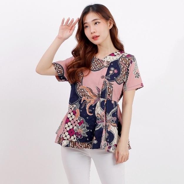 Baju Atasan Batik Kantor Modern Wanita Lengan Pendek ECHA BATIK TOP